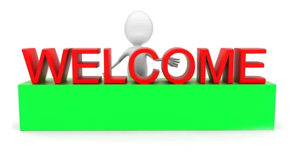 Man Presenting Welcome Text Concept White Isolated Background Rendering Front — стоковое фото