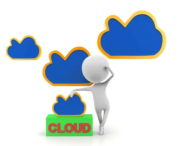 Mann Präsentiert Cloud Konzept Auf Weißem Hintergrund Rendering Frontwinkelansicht — Stockfoto