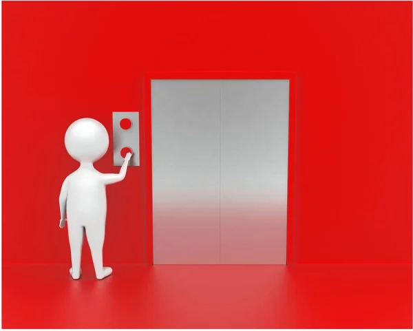 3d man clicking lift -elevator control switch concept in white isolated background - 3d rendering , front angle view
