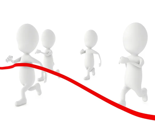 3d beyaz karakter bitiş çizgisini geçmek üzeredir. Diğer birçok karakteri çevreleyen, s - 3d canlandırma