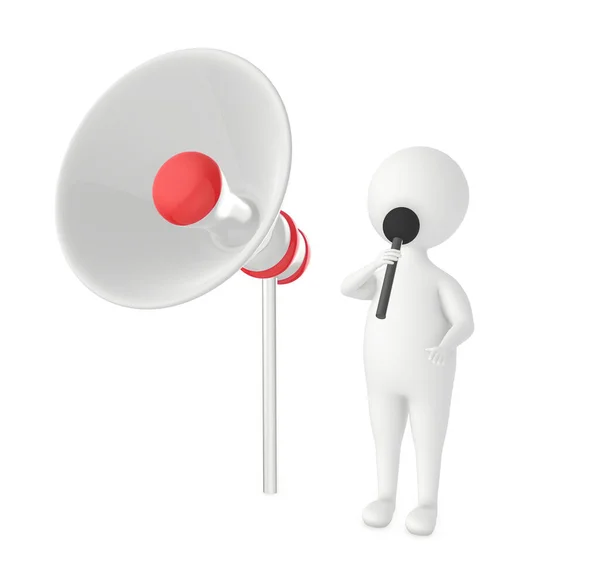 Character Man Holding Mic Standing Small Elevated Area Ground Large — Stockfoto