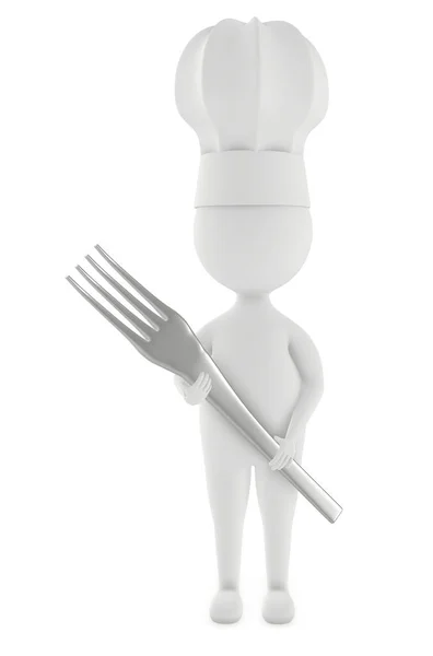 Personaje Chef Con Tenedor Renderizado —  Fotos de Stock