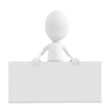 3D karakter elinde beyaz boş bir kart tutuyor - 3D görüntüleme