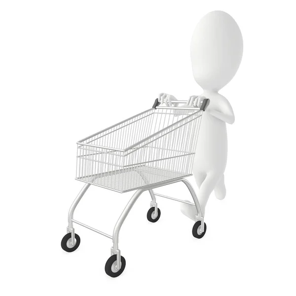 Character Man Moving Empty Shopping Cart Rendering — стоковое фото