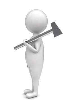 3D adam elinde bir çekiç tutuyor - 3D görüntüleme 