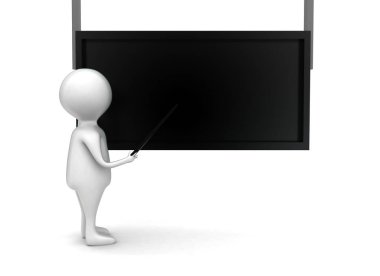 3D adam bir sopa tutuyor ve onu karatahta konseptine doğrultuyor. 