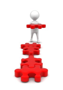 3D adam yapboz tutuyor, çözme konsepti - 3D çizim 