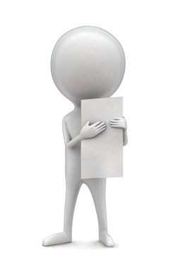 3D adam elinde bir kağıt tutuyor - 3D yorumlama 