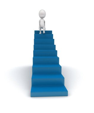 3D adam merdivenlerden iniyor.