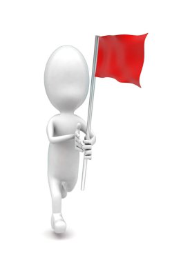 3D adam elinde kırmızı bayrakla koşuyor - 3D görüntüleme 