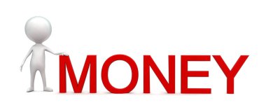 3D adam ve para metni konsepti - 3D oluşturma 