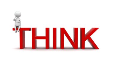 3D adam düşünce metni ve düşünce konsepti üzerinde oturuyor - 3D yorumlama 