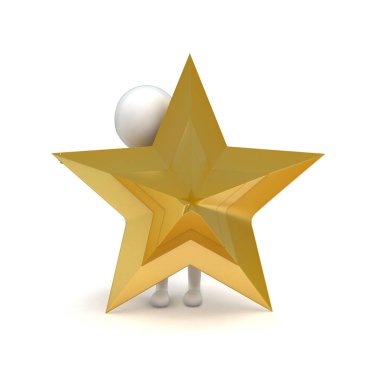 3D adam ve altın yıldız çizimi - 3D görüntüleme 