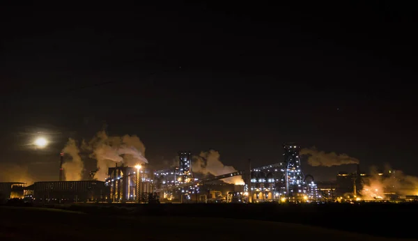 Panorama Blast Furnaces City Gijon Night — Stock Photo, Image