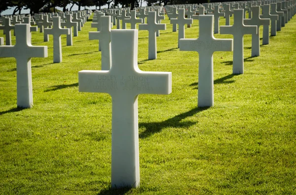 White crosses in American War Cemetery near Omaha Beach, Normandy (Colleville-sur-Mer), France