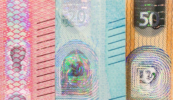 Közelkép Hologram Egy Húsz Euro Bankjegy Istennő Európa Másokkal Bankjegyek — Stock Fotó
