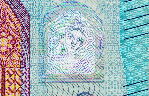 Detail Bohyně Evropy Hologram Nová Bankovka Dvacet Euro — Stock fotografie