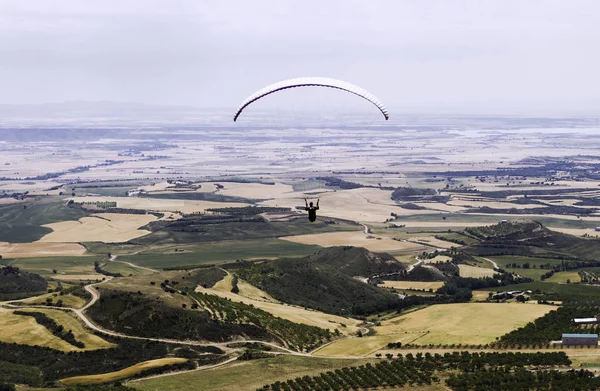 Paraglider Silhouette Flying Valley Loarre Huesca Spain — Stock Photo, Image