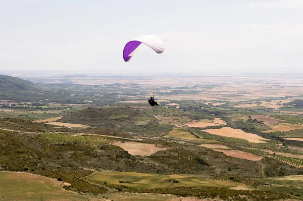 Paraglider Silhouette Flying Valley Loarre Huesca Spain — Stock Photo, Image