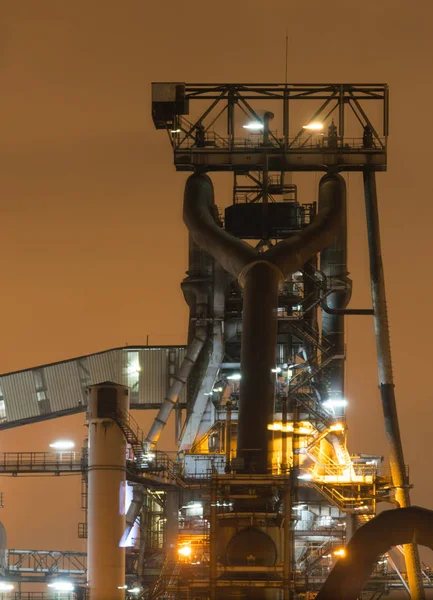 Vista Nocturna Del Equipo Alto Horno Planta Metalúrgica — Foto de Stock