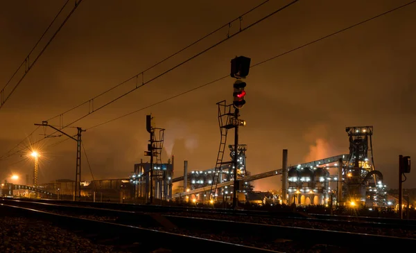 Vista Nocturna Del Equipo Alto Horno Planta Metalúrgica — Foto de Stock