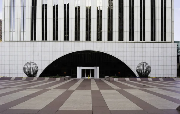 The principal entrance of Picasso Tower skyscraper, among top 10 tallest buildings in Madrid, Spain