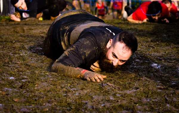 Gijon Asturias Spain February 2019 Trail Running Athlete Crossing Dirty — Stock Photo, Image