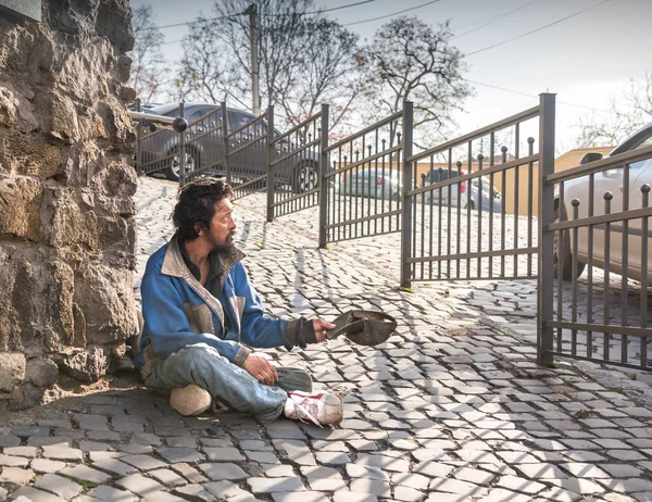 Obdachloser Auf Der Straße Der Stadt Oberbettler — Stockfoto