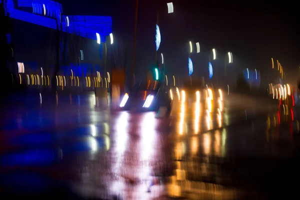 Silný Provoz Pohybu Silnici Noci Abstraktní Městské Pozadí Světla Stíny — Stock fotografie