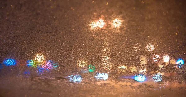 Miasto Światła Śnieg Blask Rozmycia Tła Gród Niewyraźne Bokeh Snowy — Zdjęcie stockowe