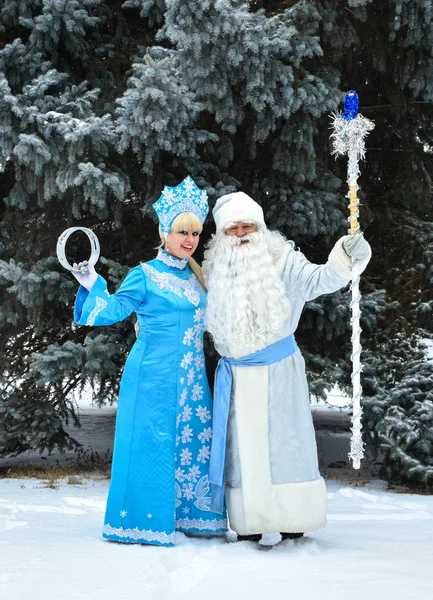 Russian Christmas Characters Ded Moroz Father Frost Snegurochka Snow Maiden — Stock Photo, Image