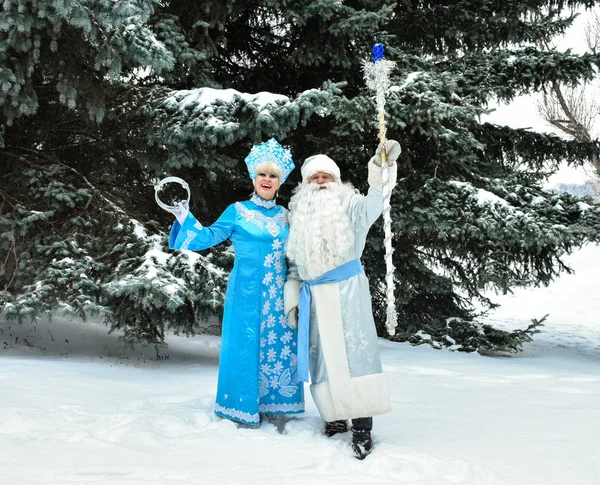 Russian Christmas Characters Ded Moroz Father Frost Snegurochka Snow Maiden — Stock Photo, Image