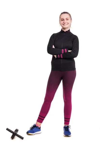 Sport Gezondheidszorg Concept Lachende Tiener Meisje Sportkleding Trainen Studio Een — Stockfoto