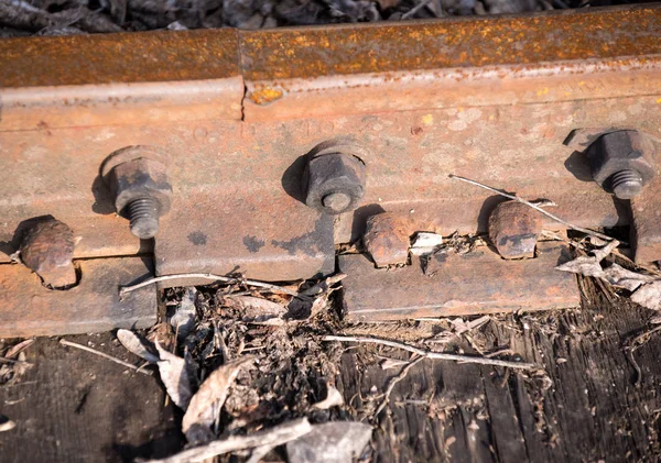 Vieja Pista Ferrocarril Oxidado Detalles Primer Plano Foto —  Fotos de Stock