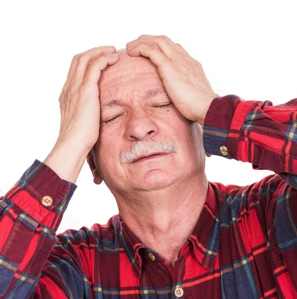 Sjukvård, smärta, stress och ålders begrepp. Sjukt gammal man. Senior — Stockfoto