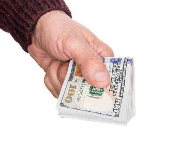 Man holding pack of dollar bills — Stock Photo, Image