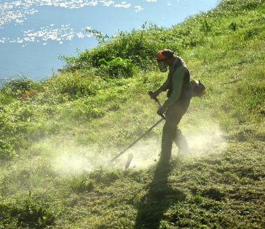 Bahçıvan çim biçme makinesi ile çim biçme
