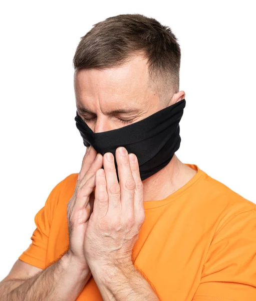 医療と医療の概念 男で黒保護衛生マスク上の白い背景 — ストック写真
