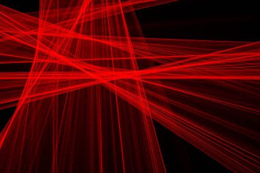 Siyah arkaplanda ışıkla çizilmiş soyut kırmızı çizgiler. Lazer hatları