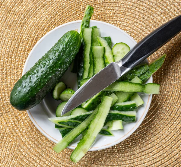 Cucumber Cucumber Skin Knife Plate — Stock Photo, Image