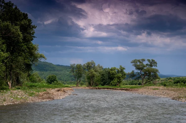 Letní Krajina Horská Řeka Lese — Stock fotografie