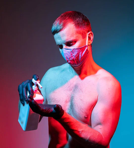 Gezondheidszorg Medisch Concept Man Met Beschermend Masker Handschoenen Met Een — Stockfoto