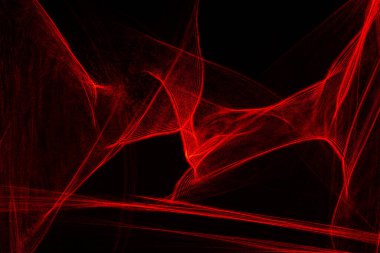 Siyah arkaplanda ışıkla çizilmiş soyut kırmızı çizgiler. Lazer hatları
