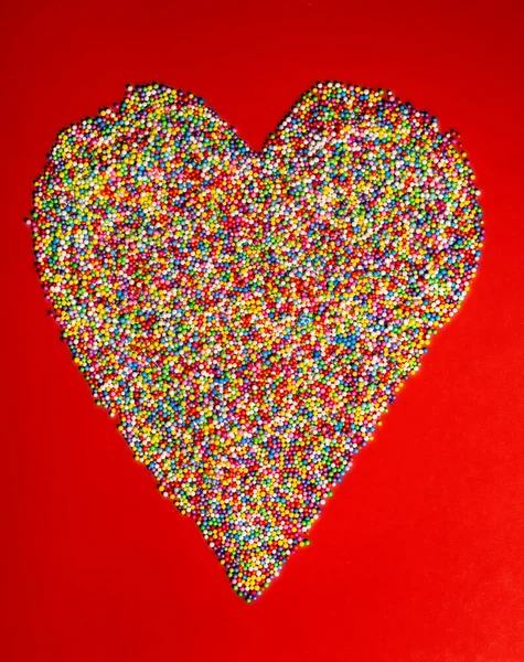 Textura Fundo Bolas Espuma Multicoloridas Bolas Espuma Brilhantes Forma Coração — Fotografia de Stock