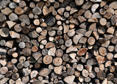 Kışa hazır odun yığını. Tahta günlük kaydı dokusu arkaplanı