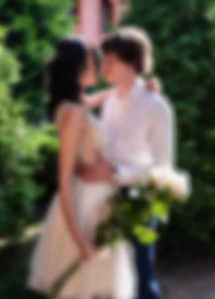 Defocused Image Newlyweds Park Wedding Photoshoot — Stock Photo, Image