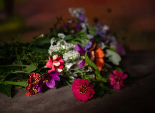 Κοντινό Πλάνο Του Όμορφου Μπουκέτο Από Φωτεινά Λουλούδια — Φωτογραφία Αρχείου