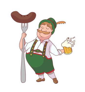 Bira ve büyük kişilik acıkmak Octoberfest Bavyera adam çizgi film. 