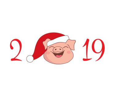 Sıfır mutlu Noel domuz vektör 2019 sayılarla. Takvim sayfası veya tebrik kartı Merry Christmas ve yeni yıl 2019 için yeni yıl şablon