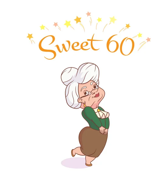 Linda Abuela Divertida Feliz Cumpleaños Sesenta Años Tarjeta Felicitación Ilustración — Vector de stock